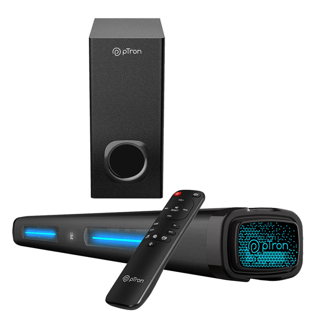 pTron Jazz Pro X1 240W Soundbar with Wired Subwoofer for TV, Punchy Bass, 2.1 CH, Multi-Connect BT5.3/HDMI ARC/Opt-in/Aux/USB, Movie/Music/News Modes, Remote Control, LED Display (Black)