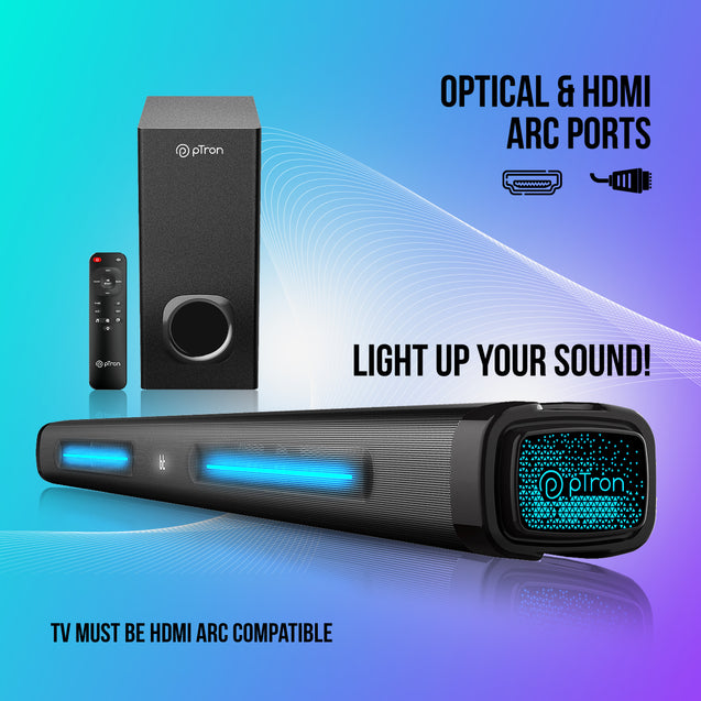 pTron Jazz Pro X1 240W Soundbar with Wired Subwoofer for TV, Punchy Bass, 2.1 CH, Multi-Connect BT5.3/HDMI ARC/Opt-in/Aux/USB, Movie/Music/News Modes, Remote Control, LED Display (Black)