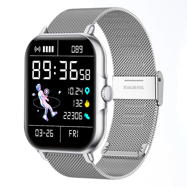 pTron Reflect Callz Smartwatch, Bluetooth Calling, 1.85" Full Touch Display, 600 NITS, Digital Crown, Metal Mesh Strap, 100+ Watch Faces, HR, Sports Mode, 5 Days Battery Life (Silver)