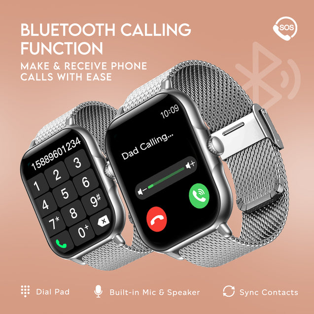 pTron Reflect Callz Smartwatch, Bluetooth Calling, 1.85" Full Touch Display, 600 NITS, Digital Crown, Metal Mesh Strap, 100+ Watch Faces, HR, Sports Mode, 5 Days Battery Life (Silver)