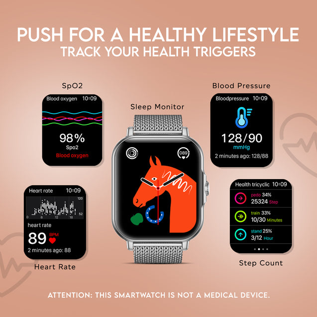 pTron Reflect Callz Smartwatch, Bluetooth Calling, 1.85" Full Touch Display, 600 NITS, Digital Crown, Metal Mesh Strap, 100+ Watch Faces, HR, Sports Mode, 5 Days Battery Life (Silver)