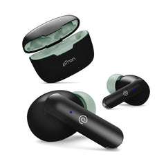 pTron Bassbuds Joy in-Ear Wireless Earbuds, Immersive Sound, 32Hrs Playtime, Clear Calls TWS Earbuds, Bluetooth V5.1 Headphone, Type-C Fast Charging, Voice Assist & IPX4 Water Resistant (Black & Green)