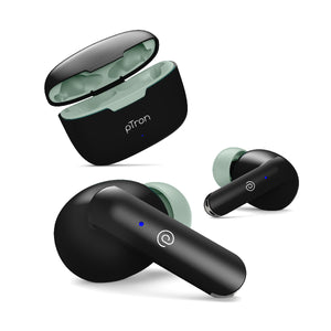 pTron Bassbuds Joy in-Ear Wireless Earbuds, Immersive Sound, 32Hrs Playtime, Clear Calls TWS Earbuds, Bluetooth V5.1 Headphone, Type-C Fast Charging, Voice Assist & IPX4 Water Resistant (Black & Green)