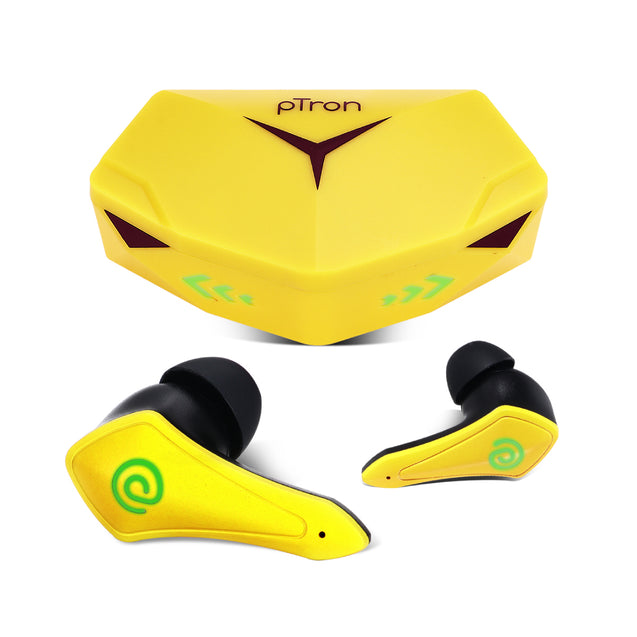 pTron Bassbuds B91 Plus TWS Earbuds with 38ms Gaming Low Latency, AI-ENC Stereo Calls, 45Hrs Playtime, Dual HD Mic, In-Ear Bluetooth 5.3 Headphones, Fast Type-C Charging & IPX5 (Yellow)