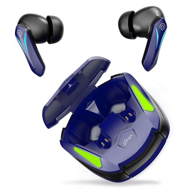 pTron Bassbuds B91 TWS Earbuds with 38ms Gaming Low Latency, AI-ENC Stereo Calls, 40Hrs Playtime, Dual HD Mic, In-Ear Bluetooth 5.3 Headphones, Fast Type-C Charging & IPX5 (Blue)