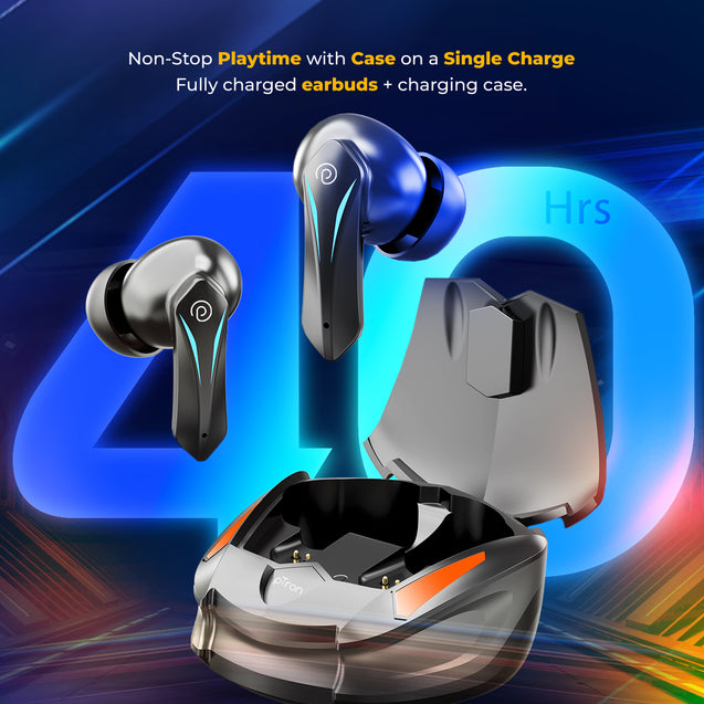 pTron Bassbuds B91 TWS Earbuds with 38ms Gaming Low Latency, AI-ENC Stereo Calls, 40Hrs Playtime, Dual HD Mic, In-Ear Bluetooth 5.3 Headphones, Fast Type-C Charging & IPX5 (Black)