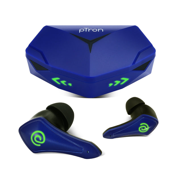pTron Bassbuds B91 Plus TWS Earbuds with 38ms Gaming Low Latency, AI-ENC Stereo Calls, 45Hrs Playtime, Dual HD Mic, In-Ear Bluetooth 5.3 Headphones, Fast Type-C Charging & IPX5 (Blue)