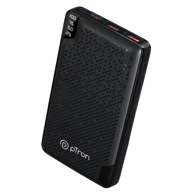 pTron Dynamo Elite 10000mAh 22.5W Power Bank Supports VOOC/Wrap/Dash USB Charging, 20W PD Fast Charging, 3 Output Ports, 2 Input Ports & Multiple Layers of Protection (Black)