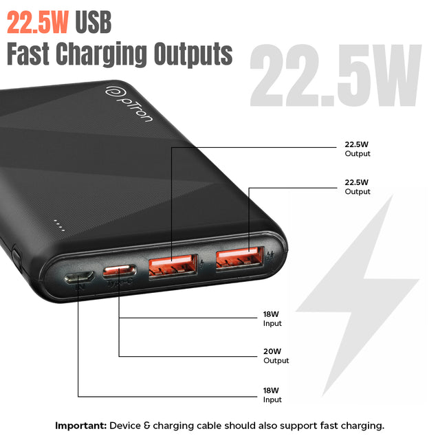 pTron Dynamo Z 22.5W 10000mAh Power Bank (Black)