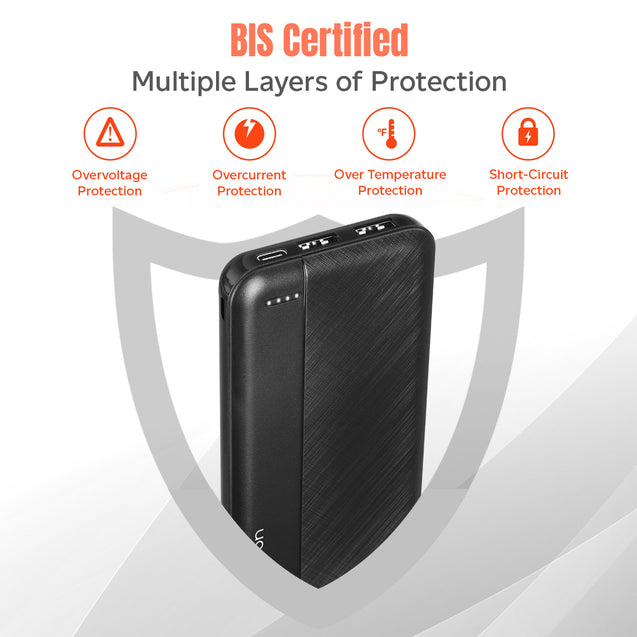 pTron Dynamo Lite 10000mAh 12W Power Bank, Made in India, Dual USB Charging Ports, 2 Input Ports Type-C & Micro USB, Slim Design & Multiple Layers of Protection (Black)