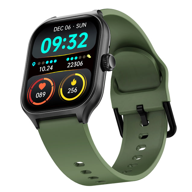 pTron Reflect MaxPro 2.01 inch Square Dial Smartwatch, Full Touch Display, Bluetooth Calling, Functional Crown, 600 NITS, 100+ Watch Faces, HR, SpO2, 5 Days Battery Life & IP68 (Green)