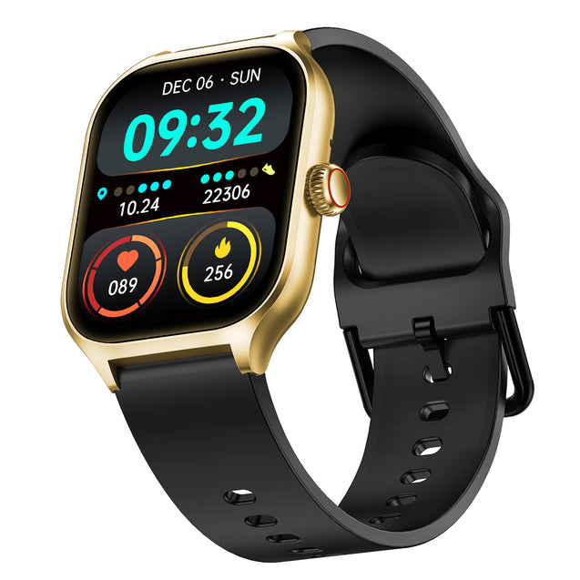 pTron Reflect MaxPro 2.01 inch Square Dial Smartwatch, Full Touch Display, Bluetooth Calling, Functional Crown, 600 NITS, 100+ Watch Faces, HR, SpO2, 5 Days Battery Life & IP68 (Gold)