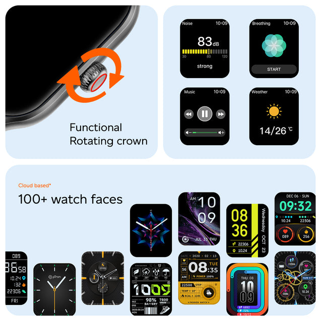 pTron Reflect MaxPro 2.01 inch Square Dial Smartwatch, Full Touch Display, Bluetooth Calling, Functional Crown, 600 NITS, 100+ Watch Faces, HR, SpO2, 5 Days Battery Life & IP68 (Black)