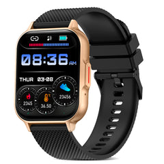 pTron Reflect Classic 2.01 inch Square Dial Smartwatch, Bluetooth Calling, Full Touch Display, 600 NITS, Metal Frame, 100+ Watch Faces, HR, SpO2, Voice Assist, 5 Days Battery Life (Gold)