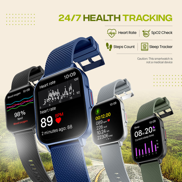 pTron Reflect Classic 2.01 inch Square Dial Smartwatch, Bluetooth Calling, Full Touch Display, 600 NITS, Metal Frame, 100+ Watch Faces, HR, SpO2, Voice Assist, 5 Days Battery Life (Green)