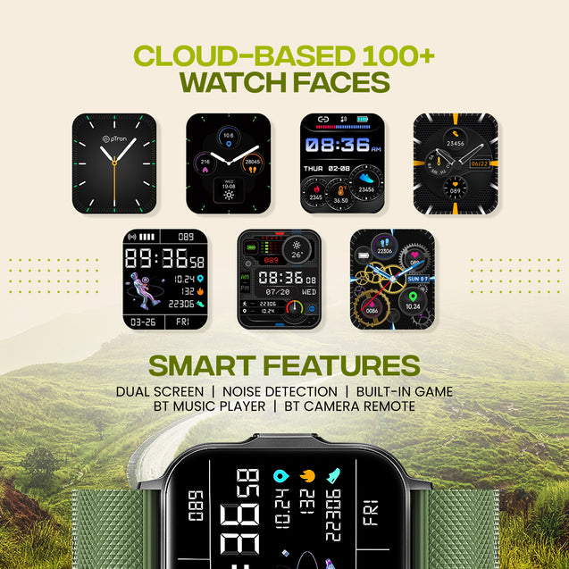 pTron Reflect Classic 2.01 inch Square Dial Smartwatch, Bluetooth Calling, Full Touch Display, 600 NITS, Metal Frame, 100+ Watch Faces, HR, SpO2, Voice Assist, 5 Days Battery Life (Green)