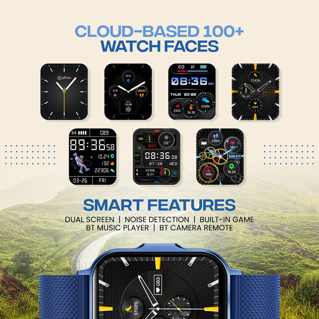 pTron Reflect Classic 2.01 inch Square Dial Smartwatch, Bluetooth Calling, Full Touch Display, 600 NITS, Metal Frame, 100+ Watch Faces, HR, SpO2, Voice Assist, 5 Days Battery Life (Blue)