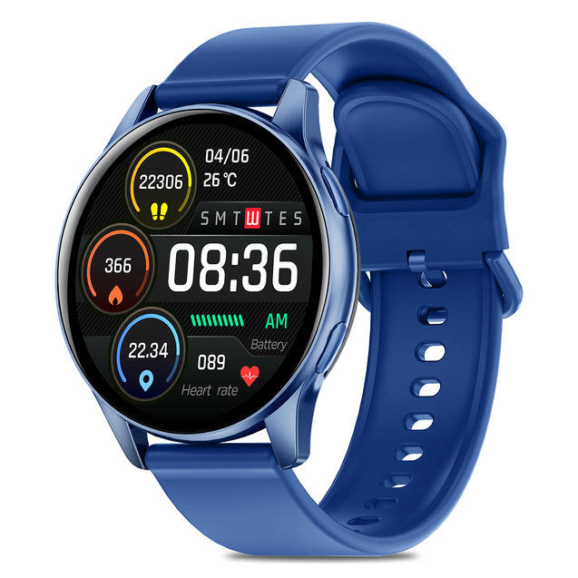 pTron Reflect Flash 1.32 inch Round Dial Smartwatch, Bluetooth Calling, Full Touch Display, 600 NITS, Metal Frame, 100+ Watch Faces, HR, SpO2, Voice Assist & 5 Days Battery Life (Blue)