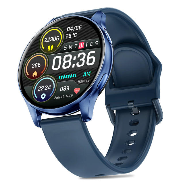 pTron Reflect Flash 1.32 inch Round Dial Smartwatch, Bluetooth Calling, Full Touch Display, 600 NITS, Metal Frame, 100+ Watch Faces, HR, SpO2, Voice Assist & 5 Days Battery Life (Blue)