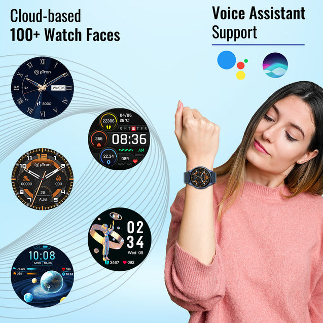 pTron Reflect Flash 1.32 inch Round Dial Smartwatch, Bluetooth Calling, Full Touch Display, 600 NITS, Metal Frame, 100+ Watch Faces, HR, SpO2, Voice Assist & 5 Days Battery Life (Blue)
