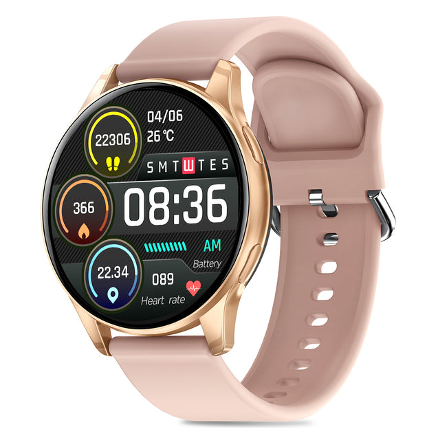 pTron Reflect Flash 1.32 inch Round Dial Smartwatch, Bluetooth Calling, Full Touch Display, 600 NITS, Metal Frame, 100+ Watch Faces, HR, SpO2, Voice Assist & 5 Days Battery Life (Pink)