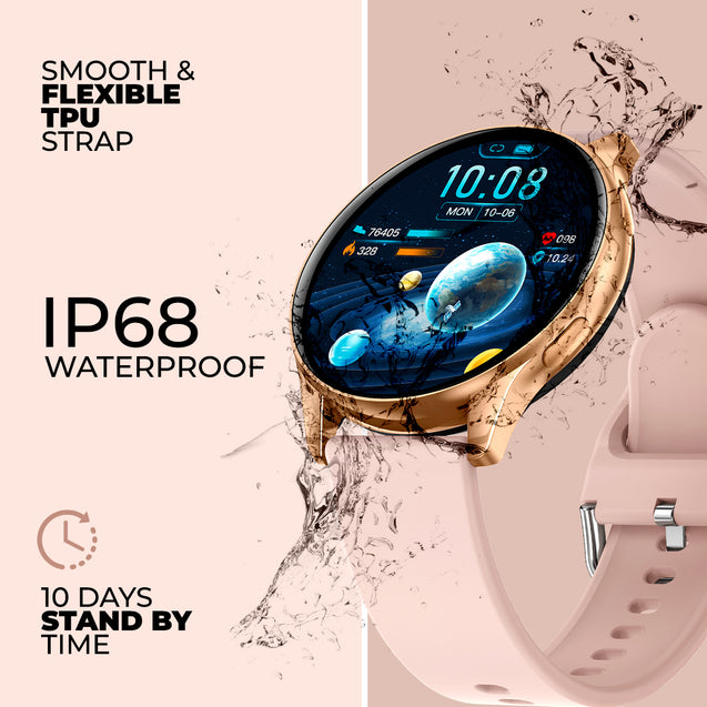 pTron Reflect Flash 1.32 inch Round Dial Smartwatch, Bluetooth Calling, Full Touch Display, 600 NITS, Metal Frame, 100+ Watch Faces, HR, SpO2, Voice Assist & 5 Days Battery Life (Pink)