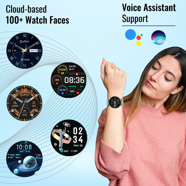 pTron Reflect Flash 1.32 inch Round Dial Smartwatch, Bluetooth Calling, Full Touch Display, 600 NITS, Metal Frame, 100+ Watch Faces, HR, SpO2, Voice Assist & 5 Days Battery Life (Silver)
