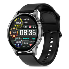 pTron Reflect Flash 1.32 inch Round Smartwatch, Bluetooth Calling, Full Touch Display, 600 NITS, Metal Frame, 100+ Watch Faces, HR, SpO2, Voice Assist & 5 Days Battery Life (Black)