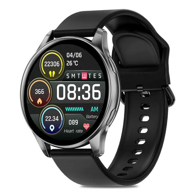 pTron Reflect Flash 1.32 inch Round Smartwatch, Bluetooth Calling, Full Touch Display, 600 NITS, Metal Frame, 100+ Watch Faces, HR, SpO2, Voice Assist & 5 Days Battery Life (Black)