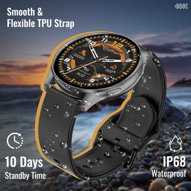 pTron Reflect Flash 1.32 inch Round Smartwatch, Bluetooth Calling, Full Touch Display, 600 NITS, Metal Frame, 100+ Watch Faces, HR, SpO2, Voice Assist & 5 Days Battery Life (Black)