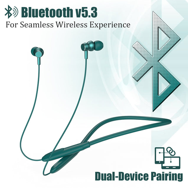 pTron Tangent Flex Bluetooth 5.3 Wireless In-Ear Headphone with Mic,Wireless Neckband (Green)