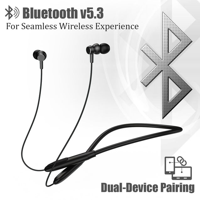 pTron Tangent Flex Bluetooth 5.3 Wireless In-Ear Headphone with Mic,Wireless Neckband (Black)