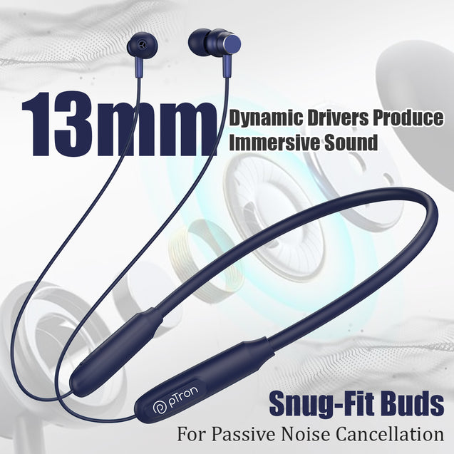 pTron Tangent Flex Bluetooth 5.3 Wireless In-Ear Headphone with Mic,Wireless Neckband (Blue)