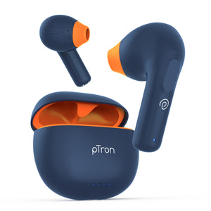 pTron Bassbuds NX in Ear TWS Earbuds, TruTalk AI-ENC Calls, 32Hrs Playtime, 13mm Drivers, Bluetooth 5.3 Wireless Headphone, Voice Assistant, Type-C Fast Charging & IPX5 Water Resistant (Blue)