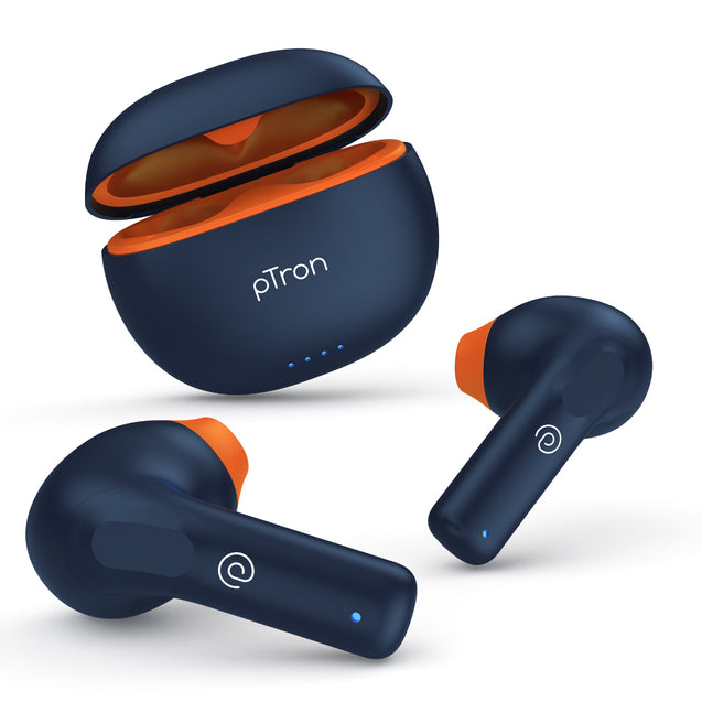 pTron Bassbuds NX in Ear TWS Earbuds, TruTalk AI-ENC Calls, 32Hrs Playtime, 13mm Drivers, Bluetooth 5.3 Wireless Headphone, Voice Assistant, Type-C Fast Charging & IPX5 Water Resistant (Blue)