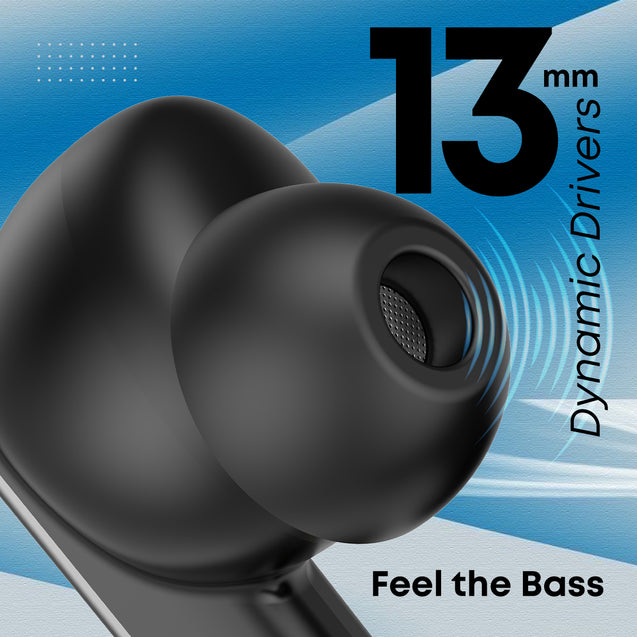 pTron Bassbuds Gomax TWS Earbuds, TruTalk AI-ENC Calls, 36Hrs Playtime, 13mm Drivers, in-Ear Bluetooth 5.3 Wireless Headphones, Voice Assistant, Type-C Fast Charging & IPX5 (Black)