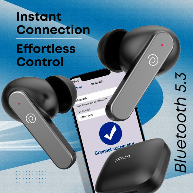 pTron Bassbuds Gomax TWS Earbuds, TruTalk AI-ENC Calls, 36Hrs Playtime, 13mm Drivers, in-Ear Bluetooth 5.3 Wireless Headphones, Voice Assistant, Type-C Fast Charging & IPX5 (Black)