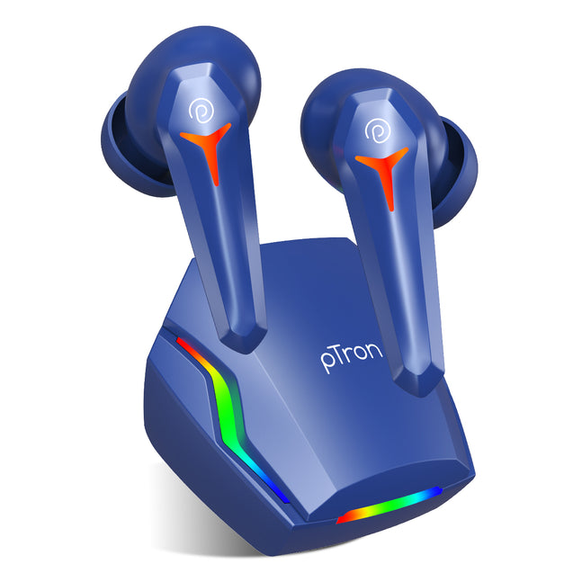pTron Bassbuds Turbo TWS In-Ear Earbuds with 40ms Hyper Gaming Low Latency, 3D AudioScape, TruTalk AI-ENC Calls, Thunder Bass, 45Hrs Playtime, Ultra HD Mic, BT 5.3, Type-C Fast Charging & IPX5 (Blue)