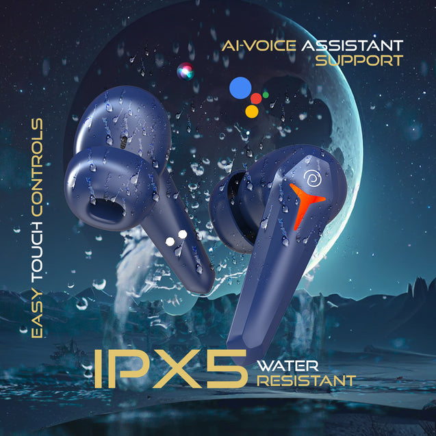 pTron Bassbuds Turbo TWS In-Ear Earbuds with 40ms Hyper Gaming Low Latency, 3D AudioScape, TruTalk AI-ENC Calls, Thunder Bass, 45Hrs Playtime, Ultra HD Mic, BT 5.3, Type-C Fast Charging & IPX5 (Blue)