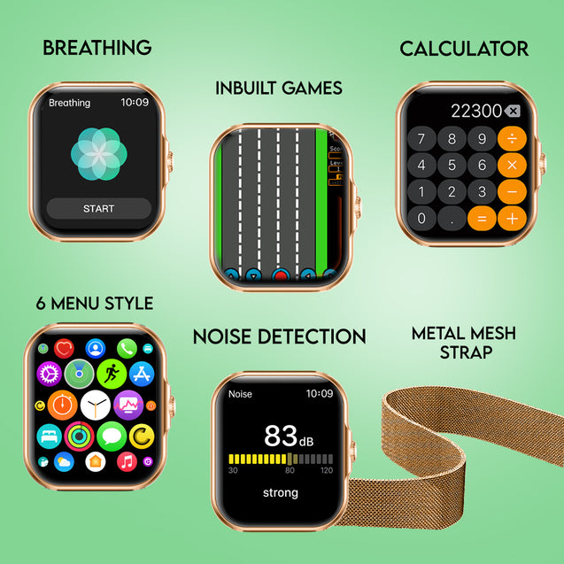 pTron Reflect Callz Smartwatch, Bluetooth Calling, 1.85" Full Touch Display, 600 NITS, Functional Crown, Metal Mesh Strap, 100+ Watch Faces, HR, Sports Mode, 5 Days Battery Life (Gold)