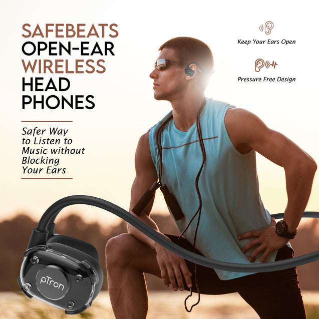 pTron Tangent Impulse Open-Ear Wireless Headphones with Mic (Black)