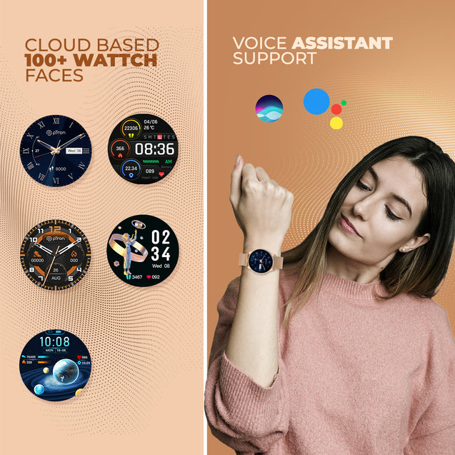 pTron Reflect Flash Smartwatch, Bluetooth Calling, 1.32" Full Touch Display, 600 NITS, Full Metal Body, 100+ Watch Faces, Heart Rate, SpO2, Sports Mode & 5 Days Battery Life & IP68 Waterproof (Gold)
