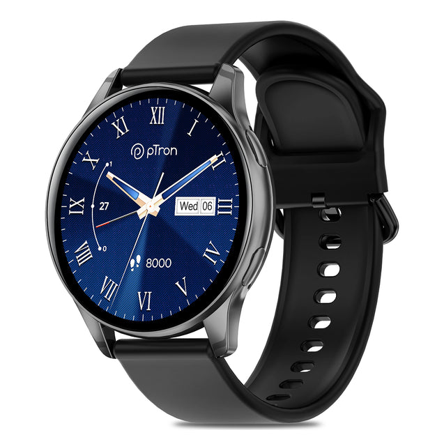 pTron Reflect Flash Smartwatch, Bluetooth Calling, 1.32" Full Touch Display, 600 NITS, Full Metal Body, 100+ Watch Faces, Heart Rate, SpO2, Sports Mode & 5 Days Battery Life & IP68 Waterproof (Black)