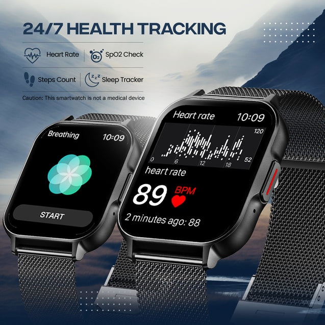 pTron Reflect Classic Smartwatch, Bluetooth Calling, 2.01" Full Touch Display, 600 NITS Full Metal Smartwatch, 100+ Watch Faces, HR, SpO2, Sports Mode, Voice Assist, 5 Days Battery Life & IP68 (Black)