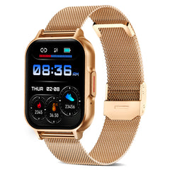 pTron Reflect Classic Smartwatch, Bluetooth Calling, 2.01" Full Touch Display, 600 NITS Full Metal Smartwatch, 100+ Watch Faces, HR, SpO2, Sports Mode, Voice Assist, 5 Days Battery Life & IP68 (Gold)