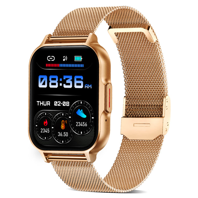 pTron Reflect Classic Smartwatch, Bluetooth Calling, 2.01" Full Touch Display, 600 NITS Full Metal Smartwatch, 100+ Watch Faces, HR, SpO2, Sports Mode, Voice Assist, 5 Days Battery Life & IP68 (Gold)