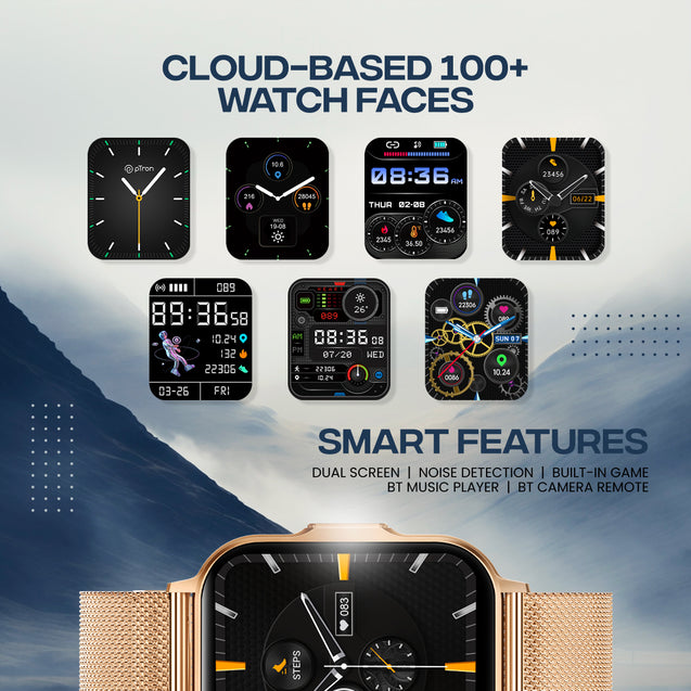pTron Reflect Classic Smartwatch, Bluetooth Calling, 2.01" Full Touch Display, 600 NITS Full Metal Smartwatch, 100+ Watch Faces, HR, SpO2, Sports Mode, Voice Assist, 5 Days Battery Life & IP68 (Gold)
