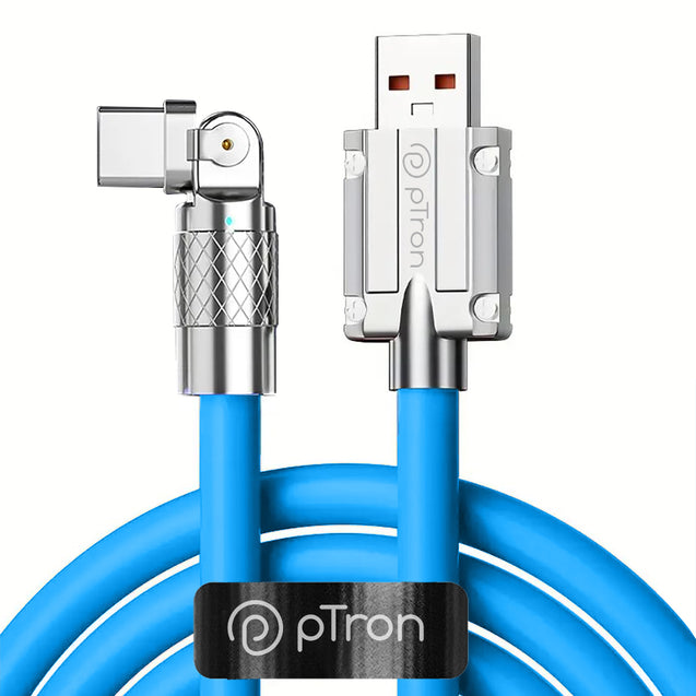 pTron 60W USB to Type C Super Fast Charging USB Cable Compatible with OnePlus, Oppo, Vivo, Xiaomi, Realme, Samsung & Other Type-C Devices & 480Mbps Data Sync Speed - Solero 180 Degree (1m, Blue)
