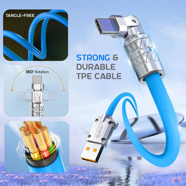 pTron 60W USB to Type C Super Fast Charging USB Cable Compatible with OnePlus, Oppo, Vivo, Xiaomi, Realme, Samsung & Other Type-C Devices & 480Mbps Data Sync Speed - Solero 180 Degree (1m, Blue)