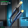 pTron Solero 30W Type-C to 8 Pin USB Fast Charging Nylon Braided Cable, Compatible with iOS Devices, 480Mbps Data Sync Speed & Gold-plated Connectors (1M, Blue)
